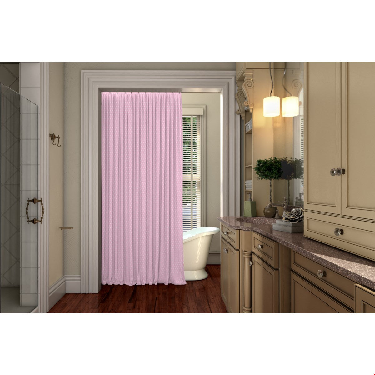 Balloon Dog Pastels (2) shower curtain, 71 x 74 in, pink and off white hearts print