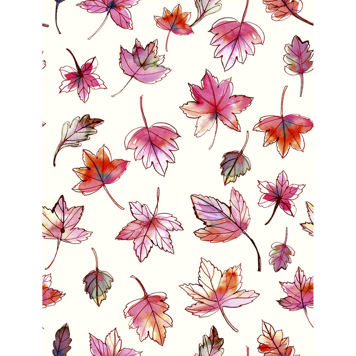 Leaves of Color (1) area rug, 30 x 45 in, off white and pink fall print