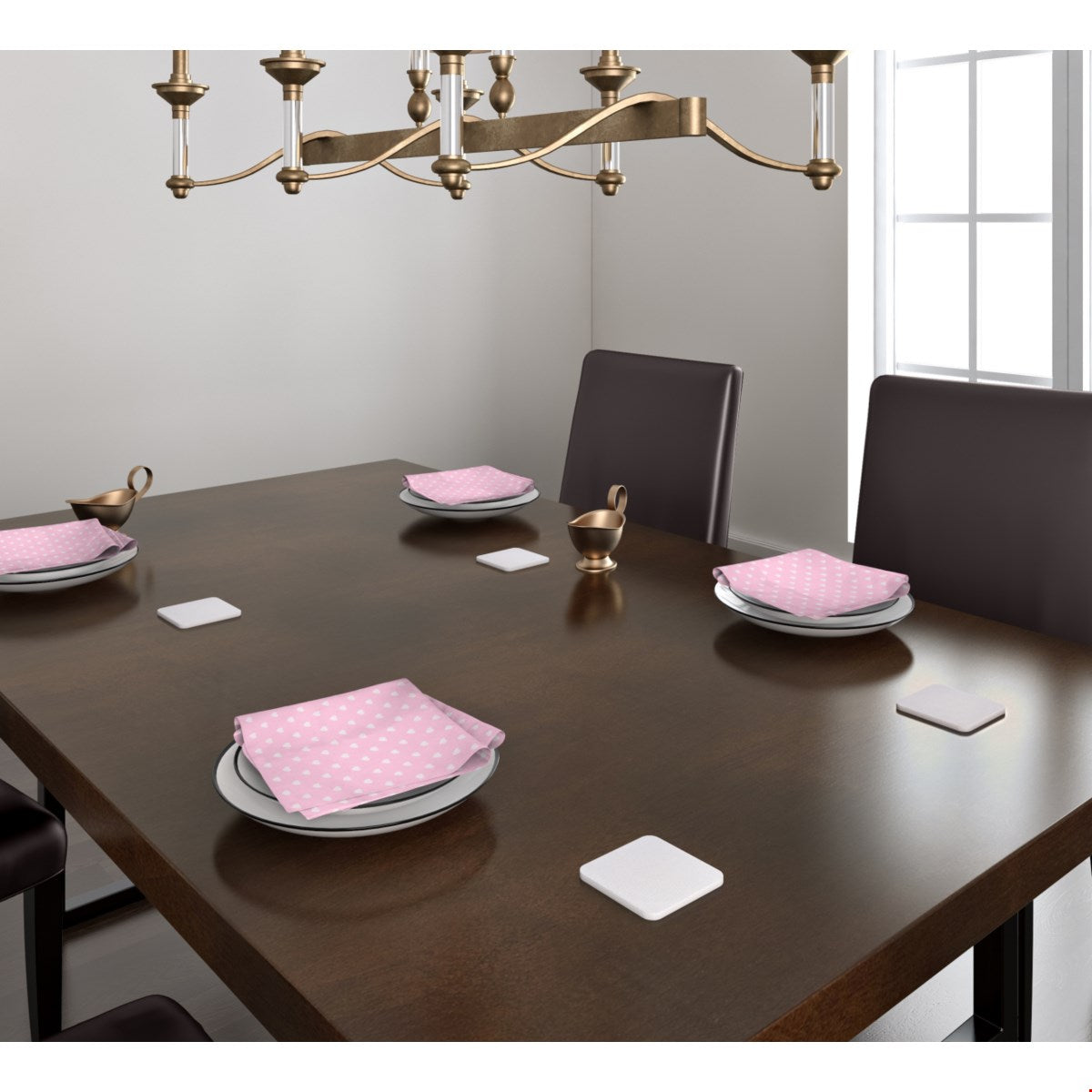 Balloon Dog Pastels (2) napkin set of 4, 20 x 20 in, pink and off white hearts print