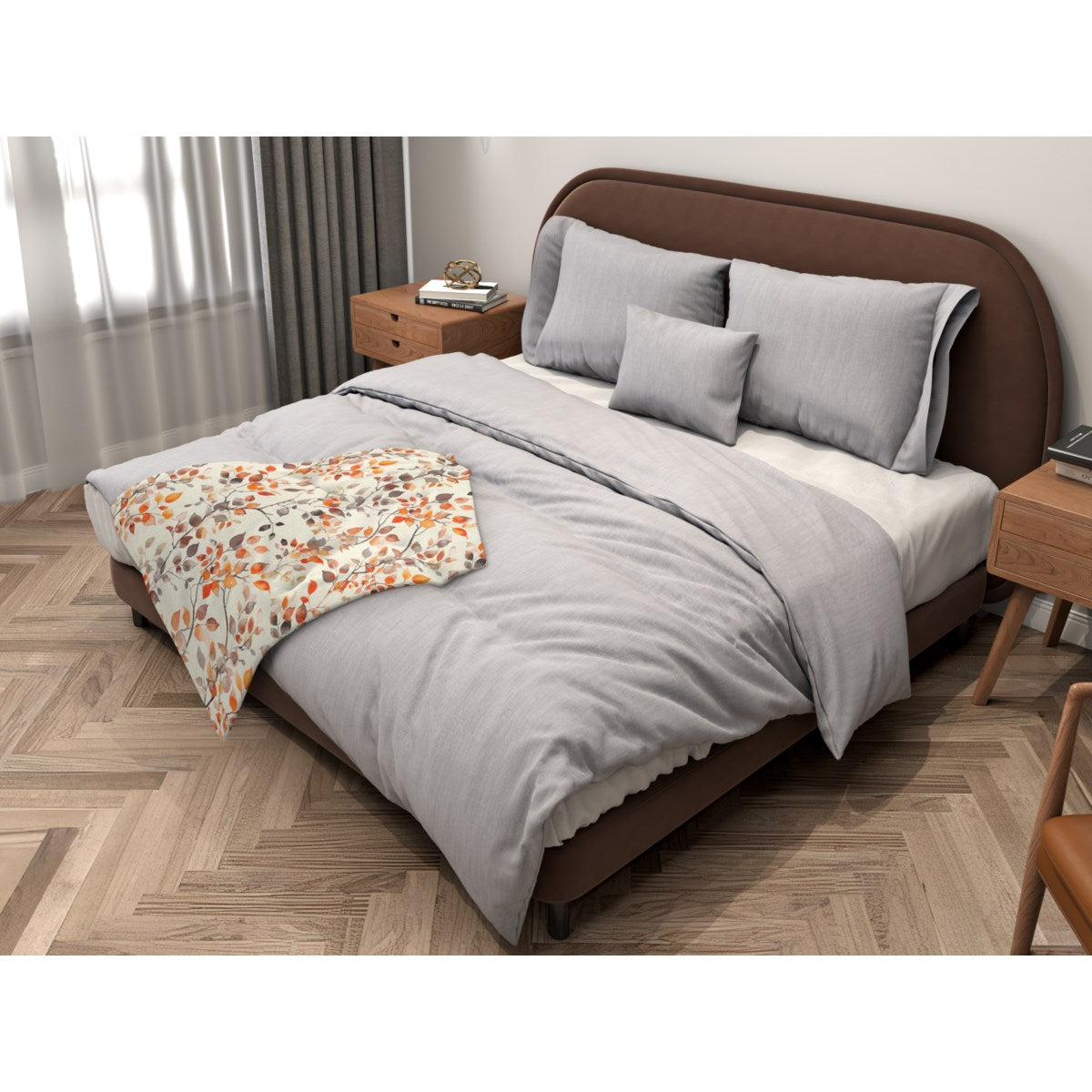Botanical Neutrals (1) fleece blanket, 30 x 40 in, off white and orange botanical print