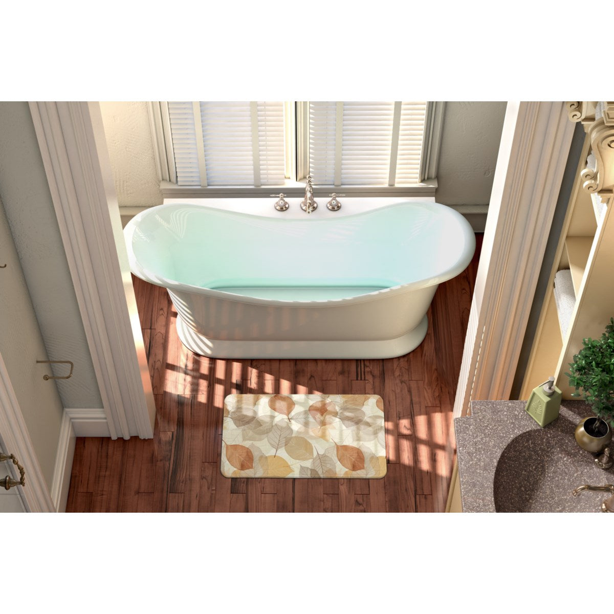 Autumn Neutrals (1) bath mat, 18 x 30 in, gray and brown fall print
