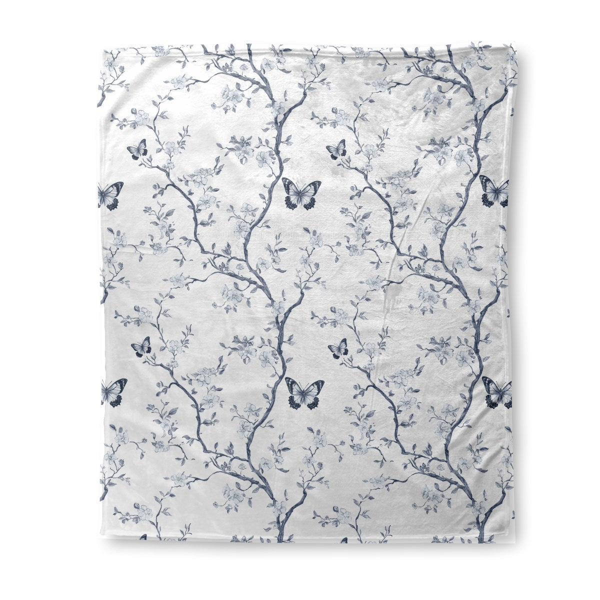Butterfly Toile (1) super plush blanket, 50 x 60 in, white and black botanical print
