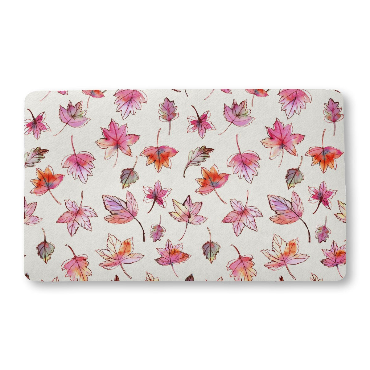 Leaves of Color (1) bath mat, 18 x 30 in, off white and pink fall print