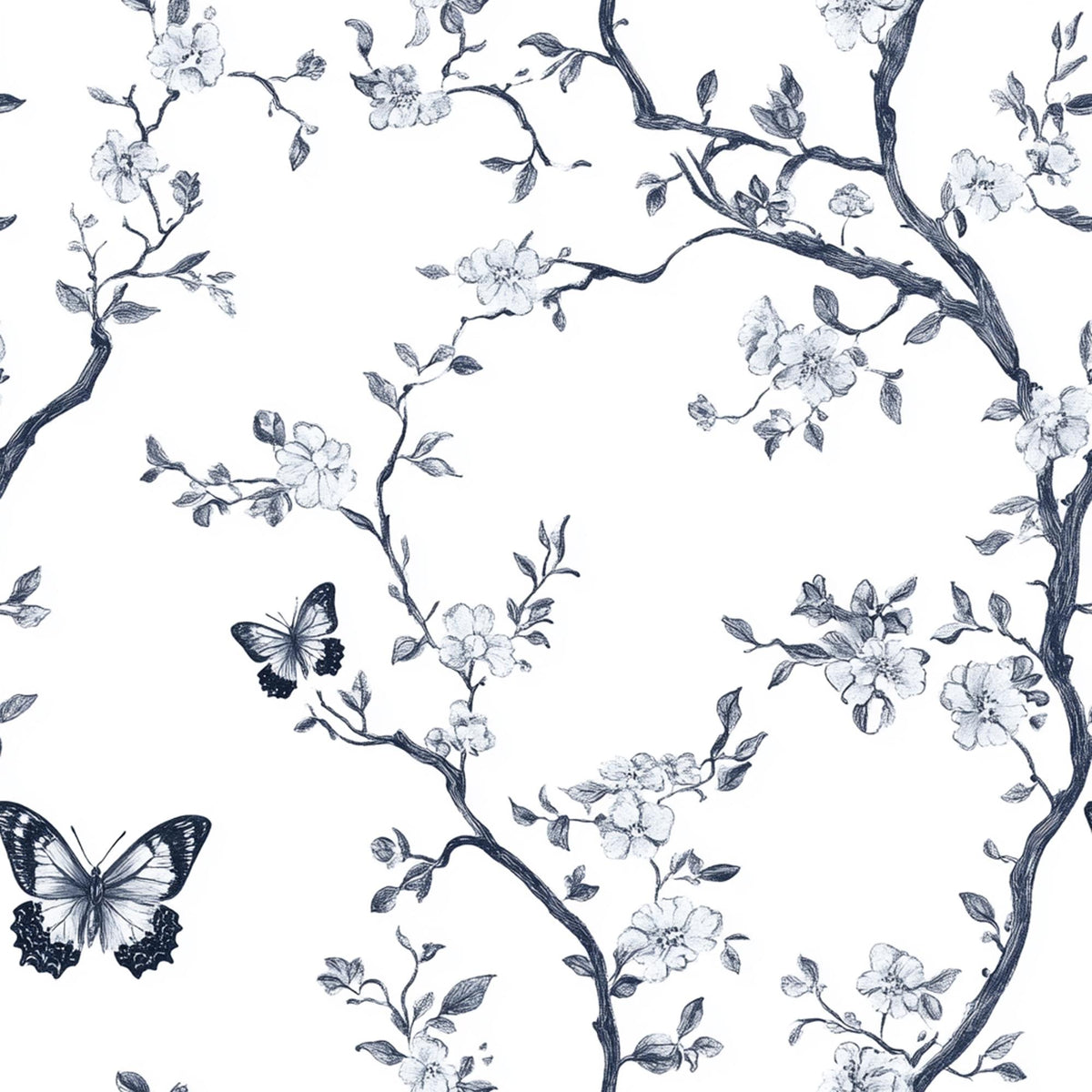 Butterfly Toile (1) bath mat, 18 x 30 in, white and black botanical print
