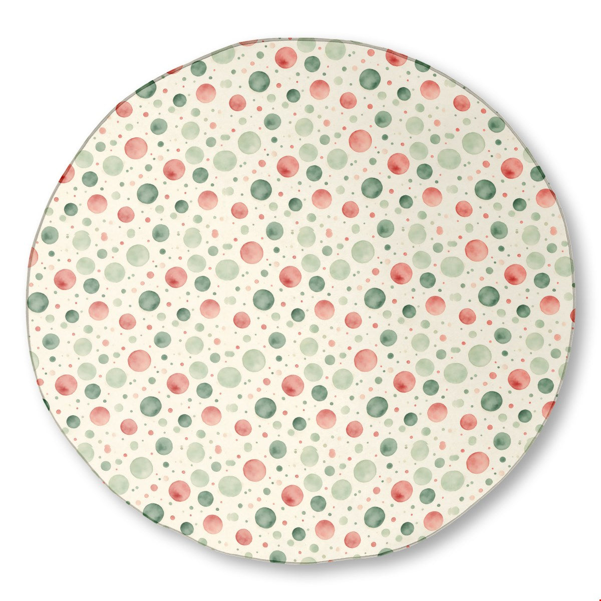 Watercolor Christmas (1) area rug, 60 in round, green and red christmas print