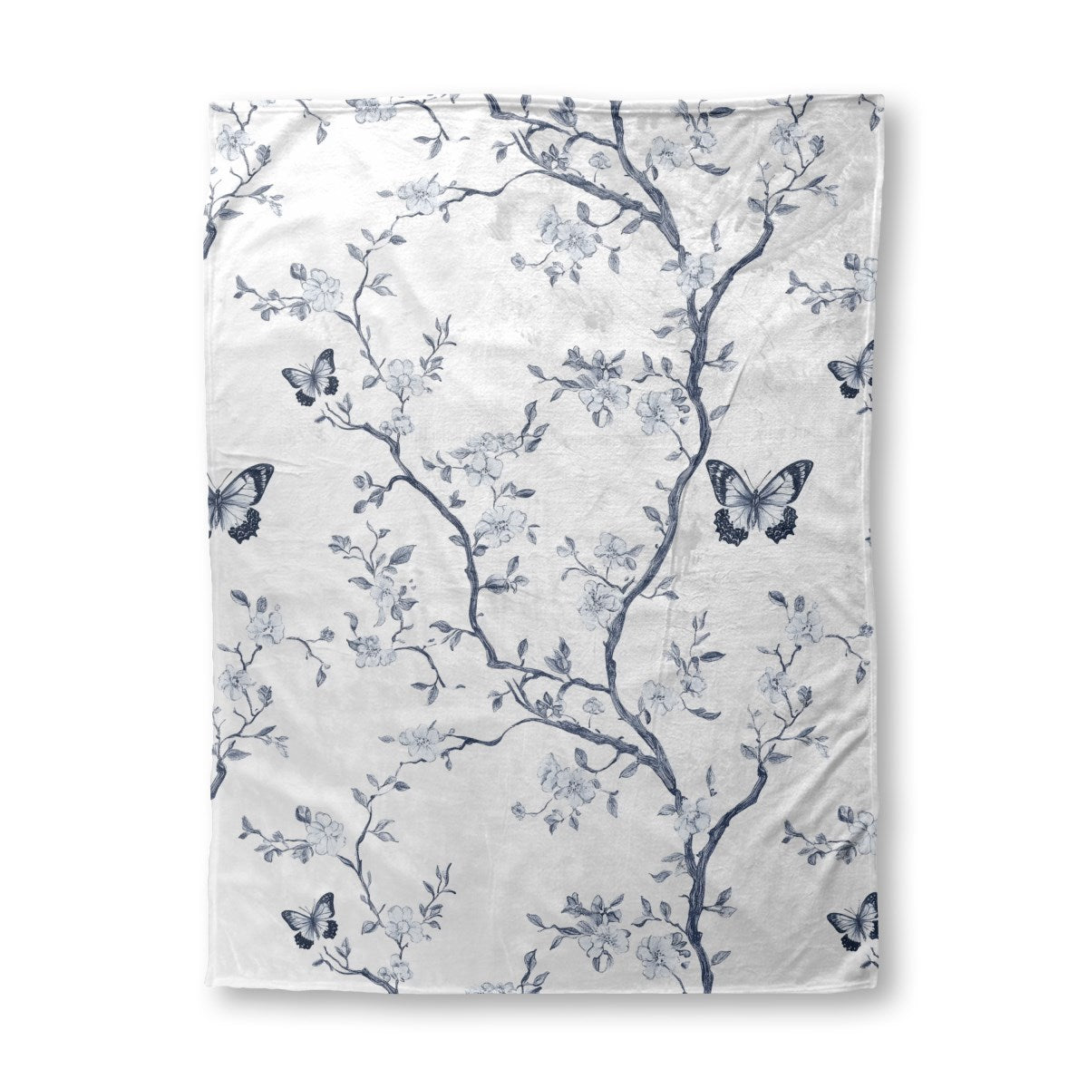 Butterfly Toile (1) fleece blanket, 30 x 40 in, white and black botanical print