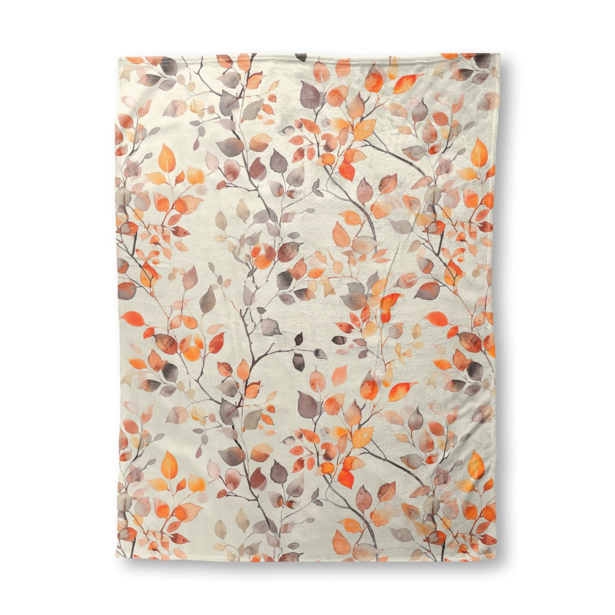 Botanical Neutrals (1) fleece blanket, 30 x 40 in, off white and orange botanical print