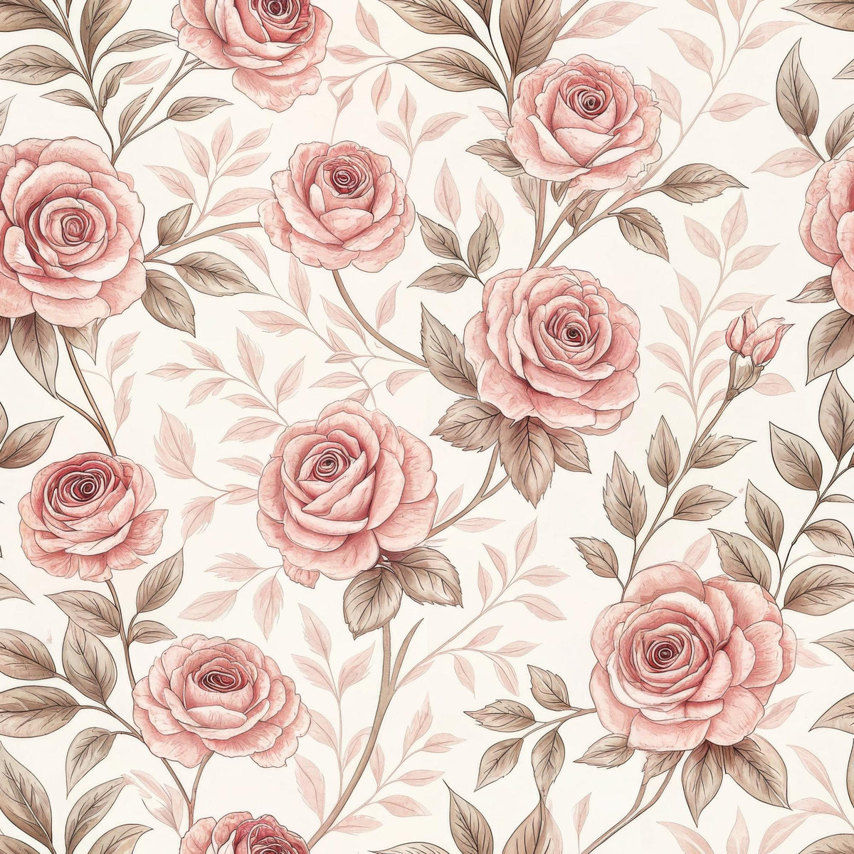 Floral Pink Vintage (2) throw pillow, 16 x 16 in, pink and brown floral print