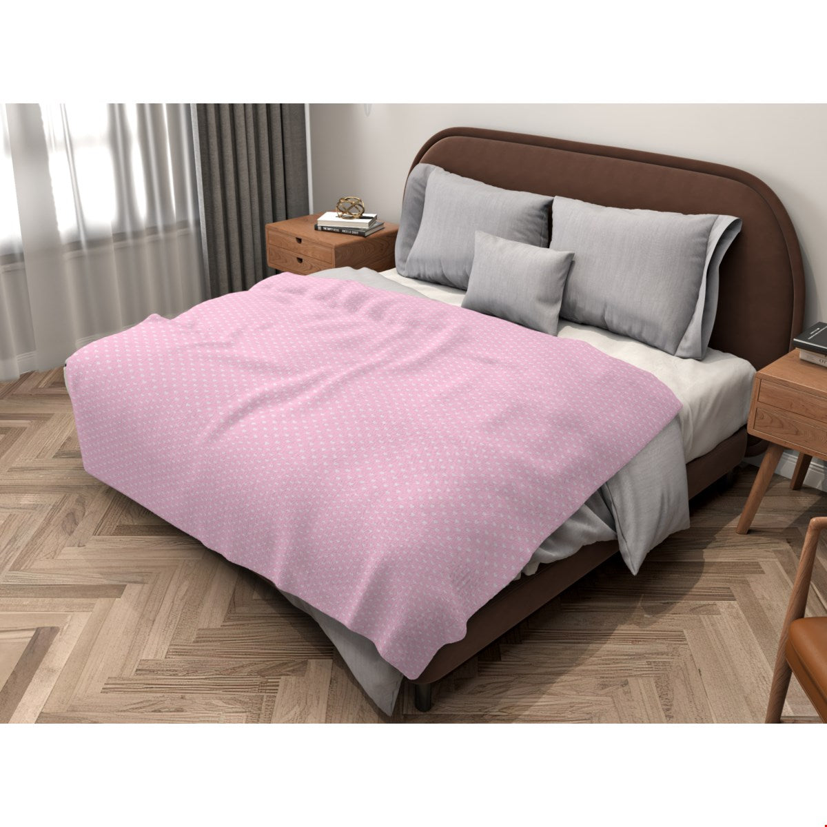 Balloon Dog Pastels (2) sherpa blanket, 60 x 80 in, pink and off white hearts print