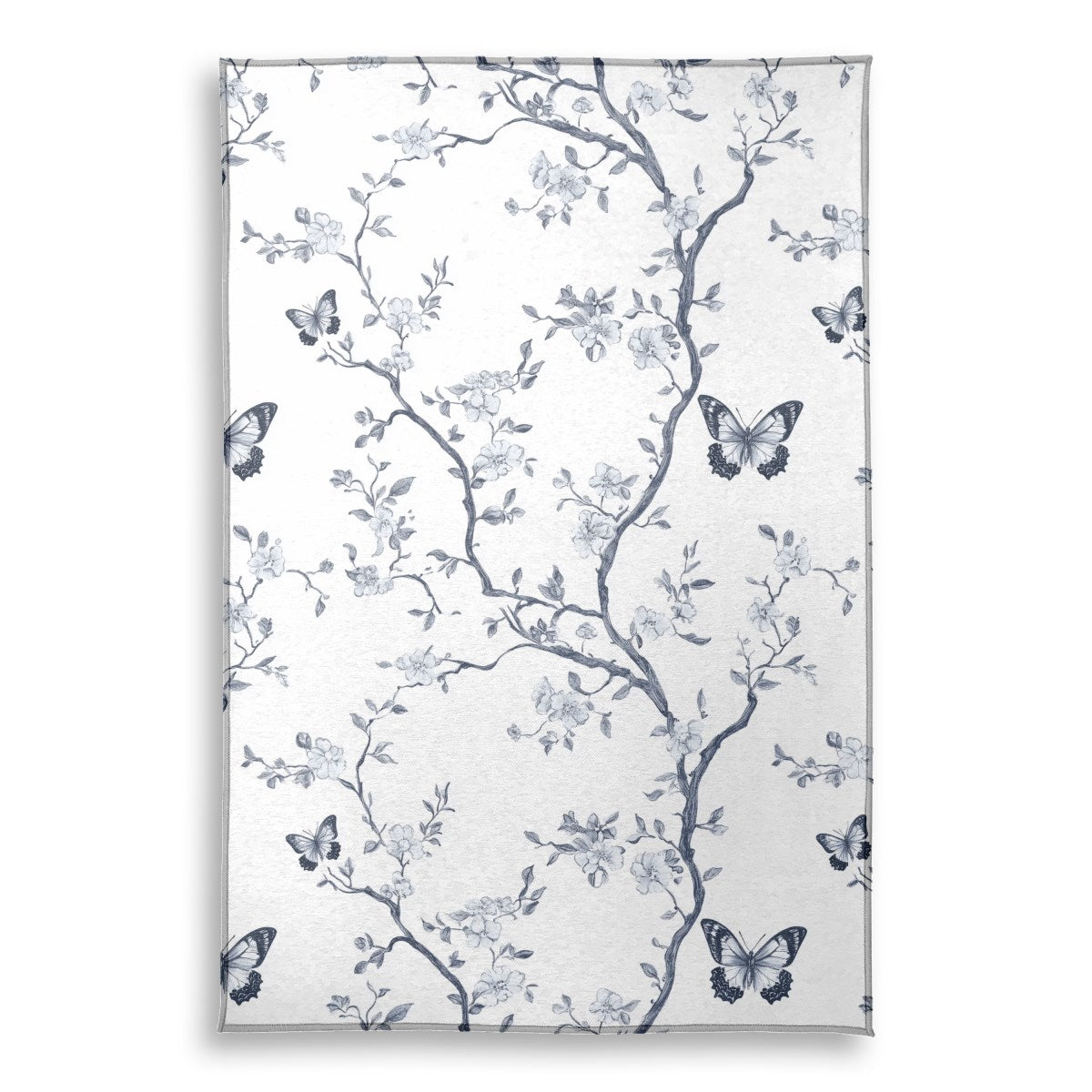 Butterfly Toile (1) area rug, 30 x 45 in, white and black botanical print