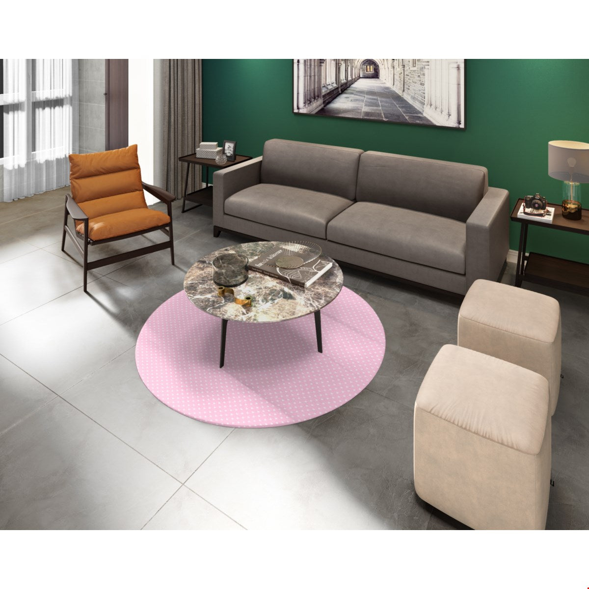 Balloon Dog Pastels (2) area rug, 60 in round, pink and off white hearts print