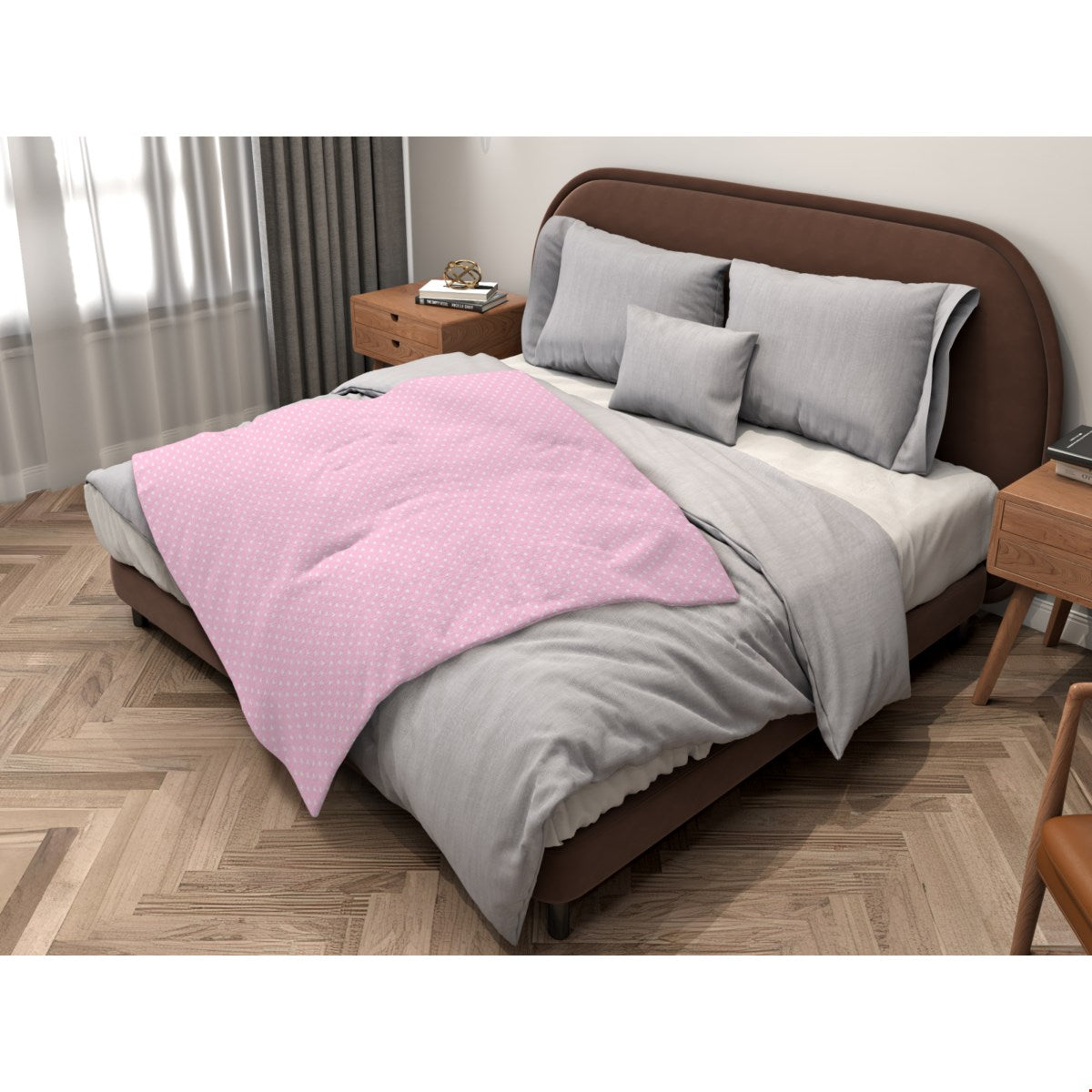 Balloon Dog Pastels (2) super plush blanket, 50 x 60 in, pink and off white hearts print