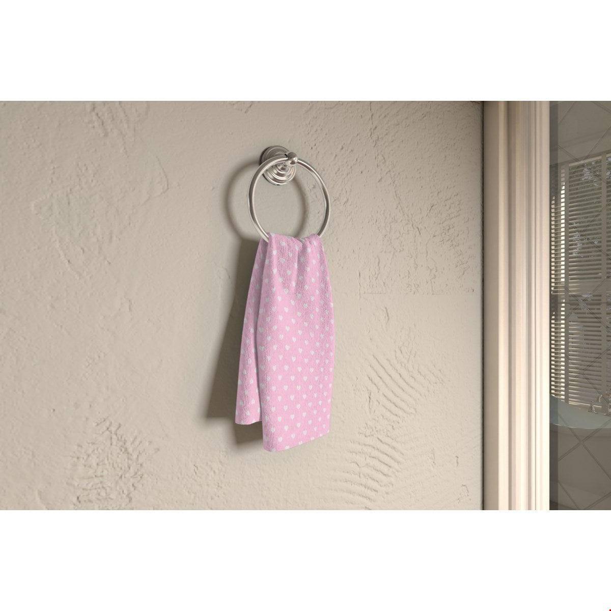 Balloon Dog Pastels (2) towel, 16 x 25 in, pink and off white hearts print