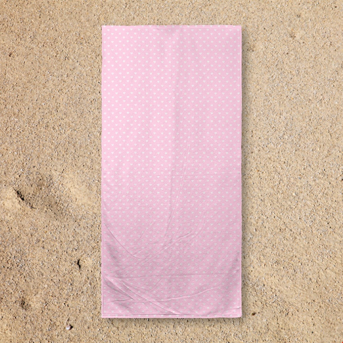 Balloon Dog Pastels (2) beach towel, 30 x 60 in, pink and off white hearts print