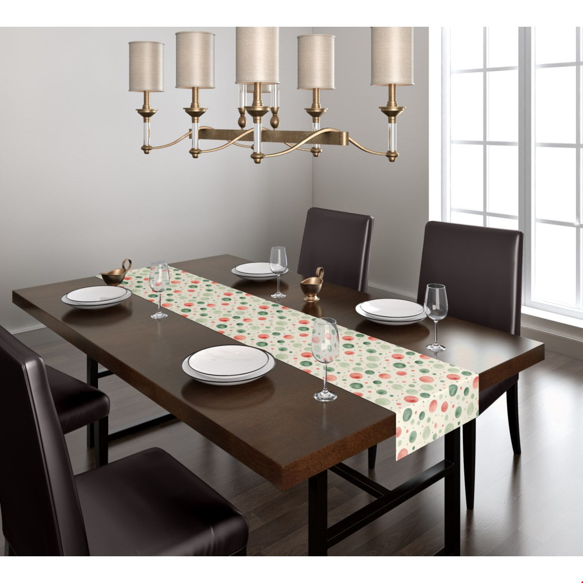Watercolor Christmas (1) table runner, 90 x 16 in, green and red christmas print
