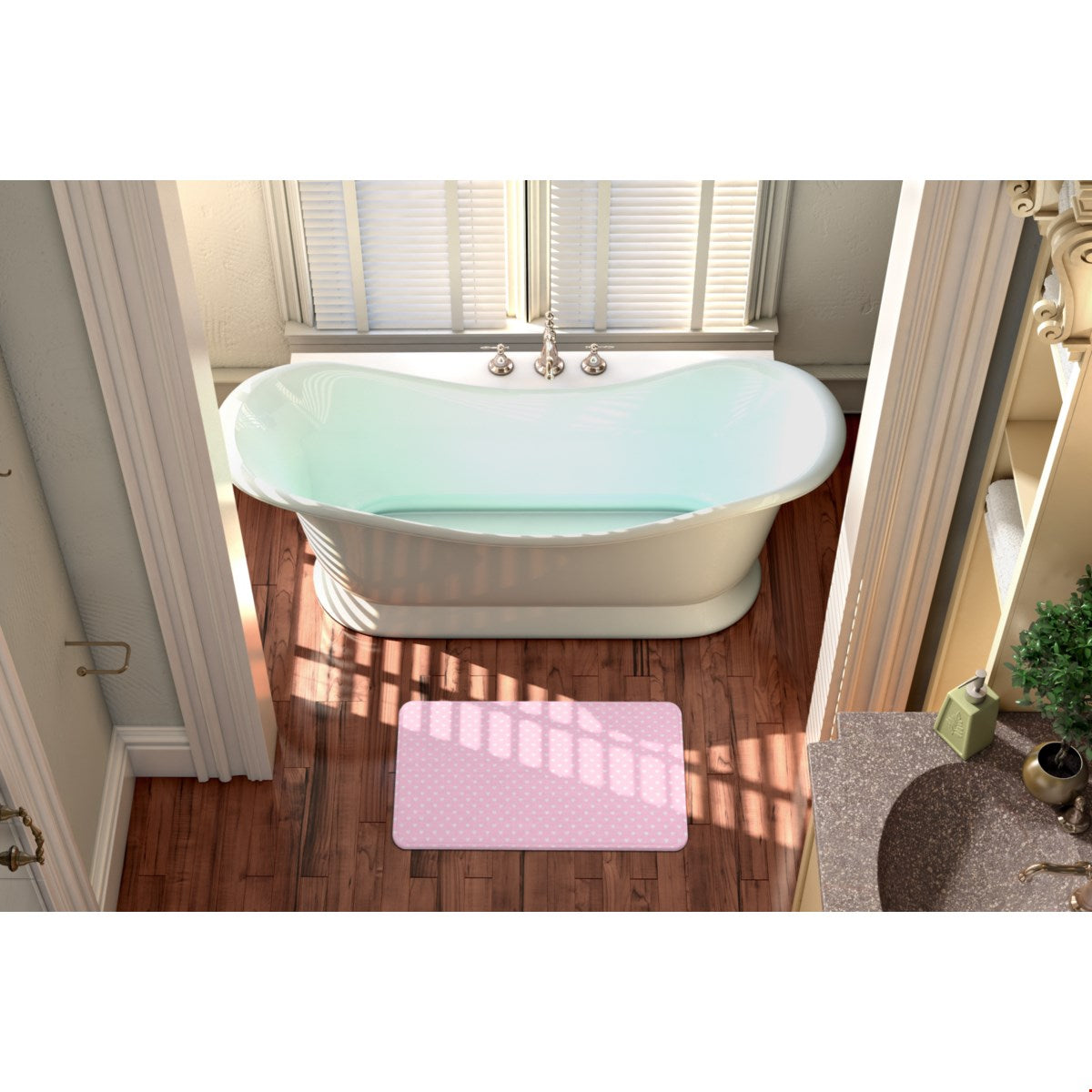 Balloon Dog Pastels (2) bath mat, 18 x 30 in, pink and off white hearts print