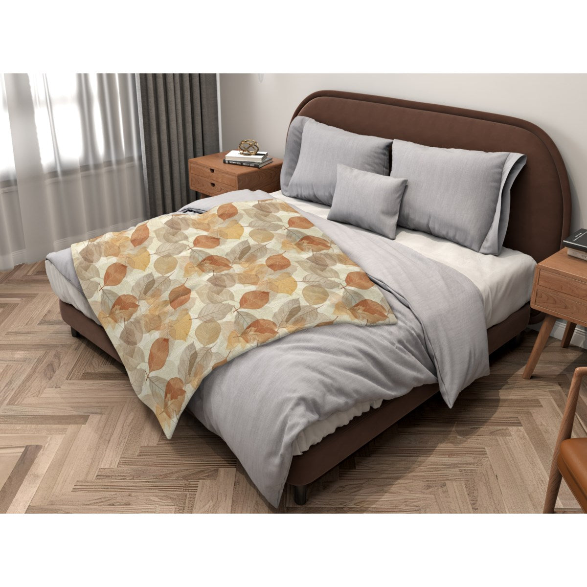 Autumn Neutrals  (1) super plush blanket, 50 x 60 in, gray and brown fall print