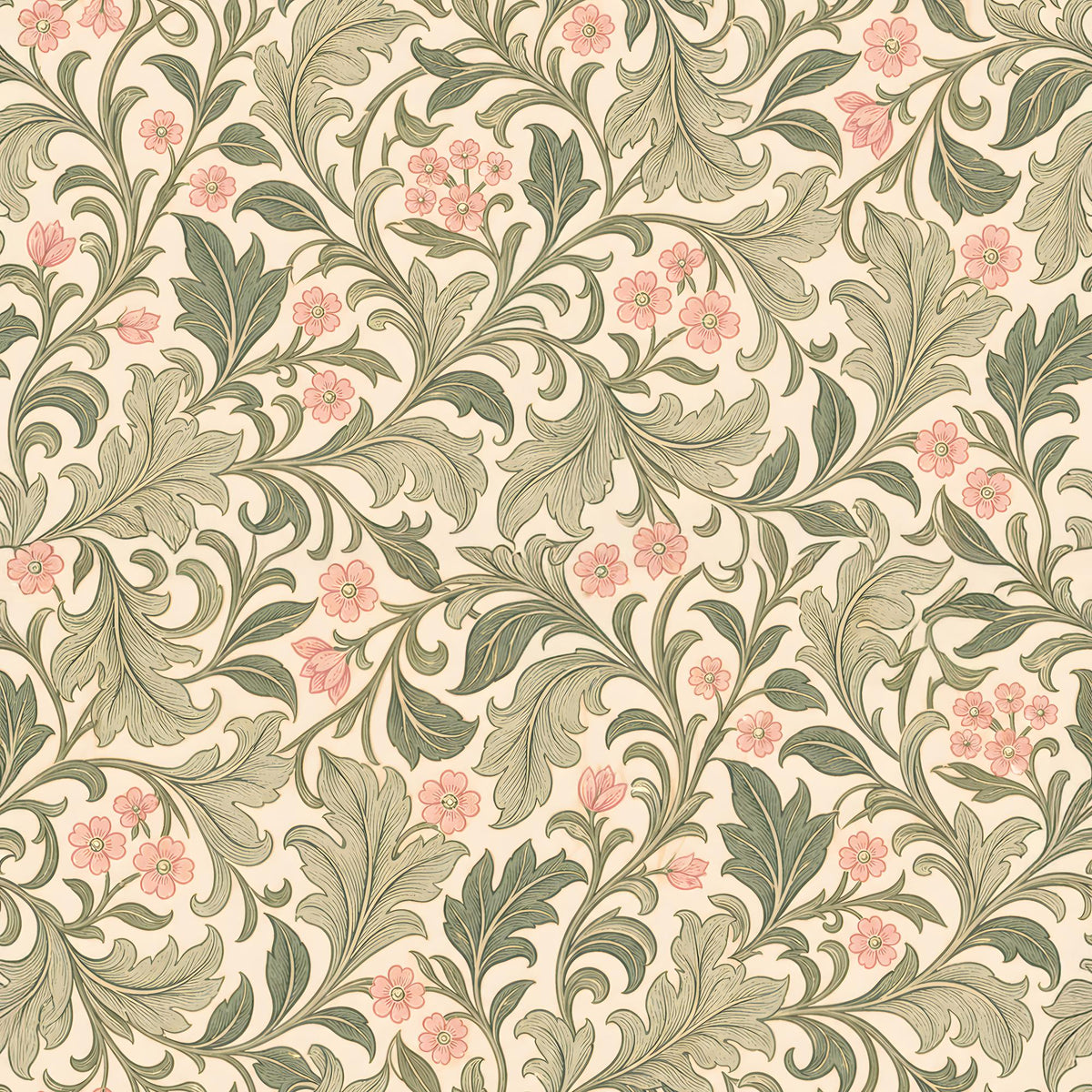 Morris Botanical (1) throw pillow, 14 x 20 in, green and pink botanical print