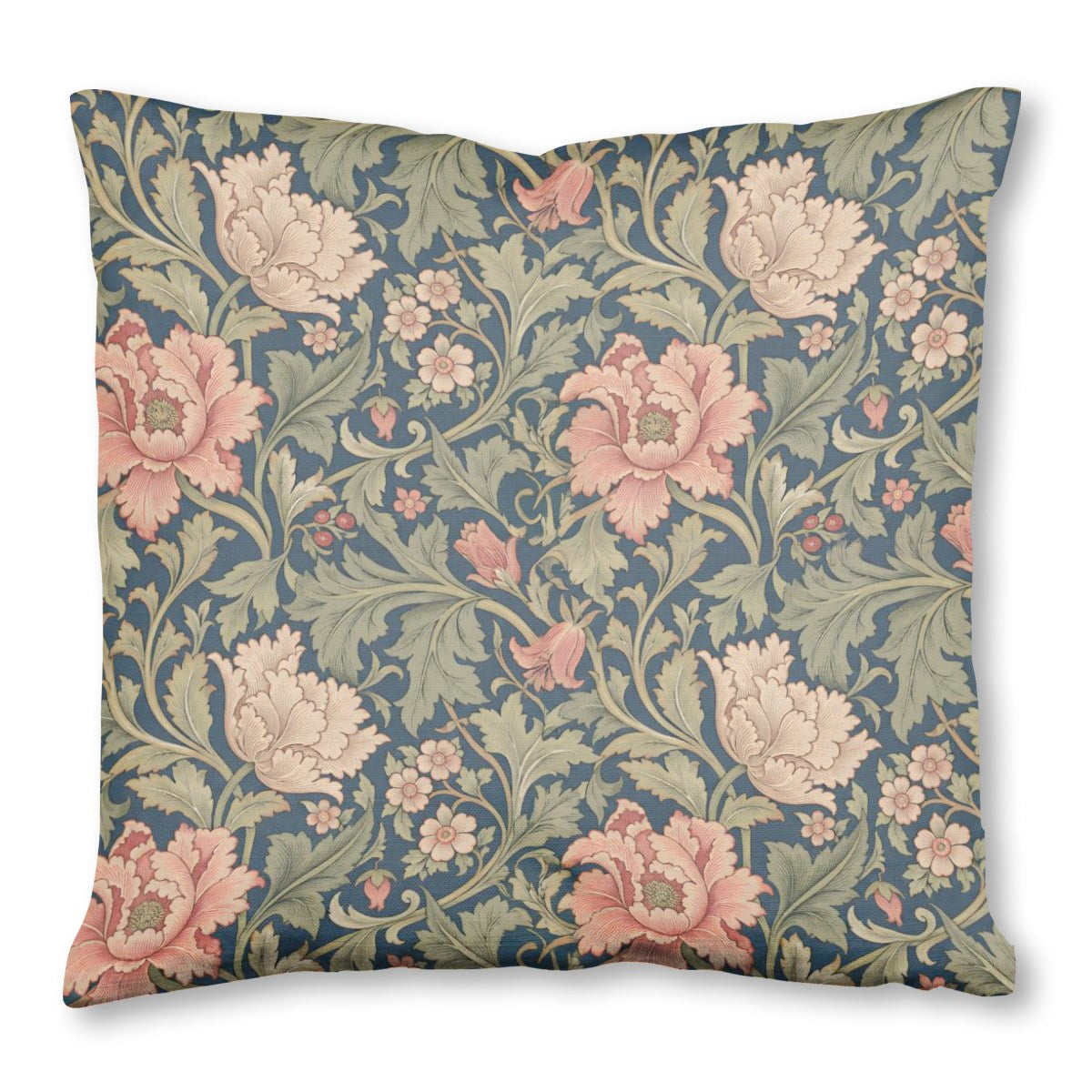 Morris Floral (1) throw pillow, 16 x 16 in, green and pink floral print