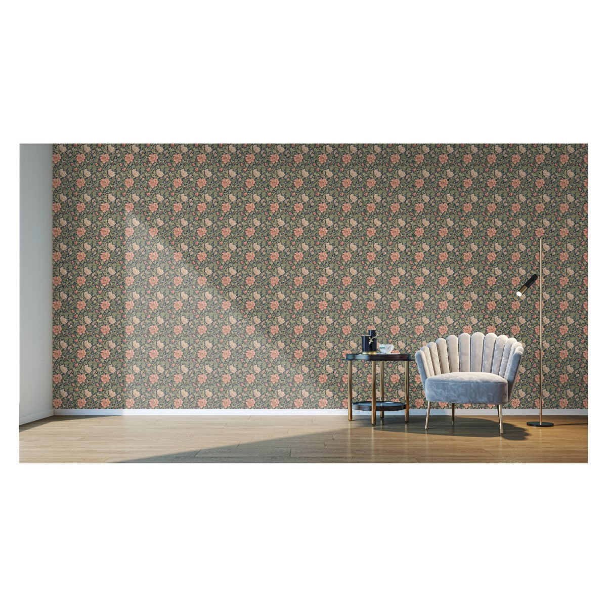 Morris Floral (1) wallpaper, Peel and Stick Wallmark Canvas, green and pink floral print
