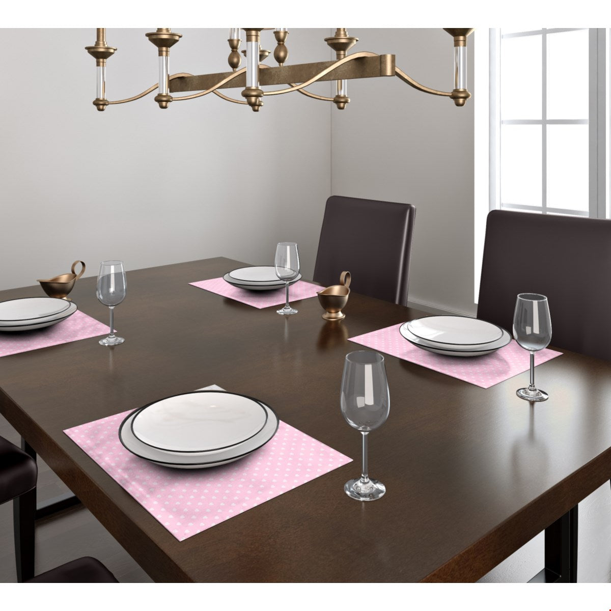 Balloon Dog Pastels (2) placemat set of 4, 18 x 14 in, pink and off white hearts print