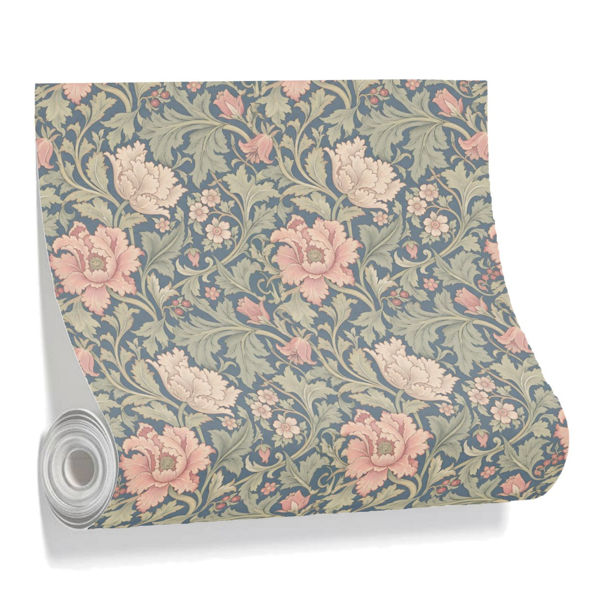 Morris Floral (1) wallpaper, Peel and Stick Wallmark Canvas, green and pink floral print
