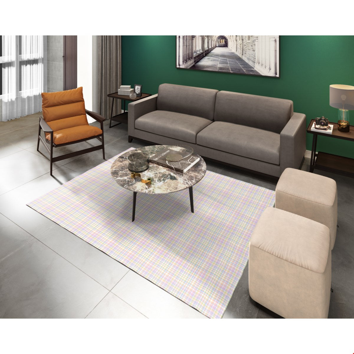 Balloon Dog Pastels 1 area rug, 63 x 84 in, pink and blue geometric print