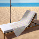 Balloon Dog Pastels 1 beach towel, 30 x 60 in, pink and blue geometric print
