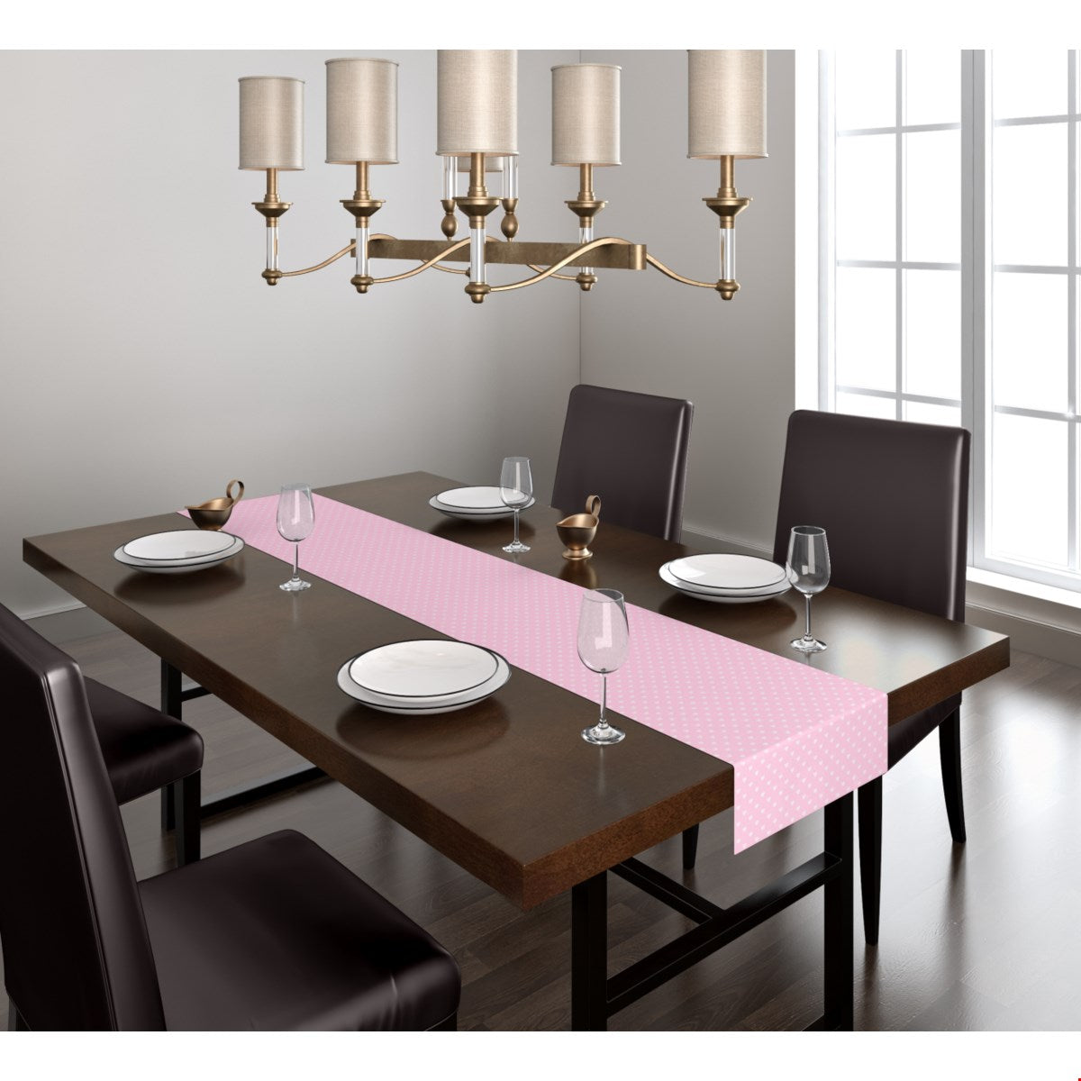 Balloon Dog Pastels (2) table runner, 90 x 16 in, pink and off white hearts print