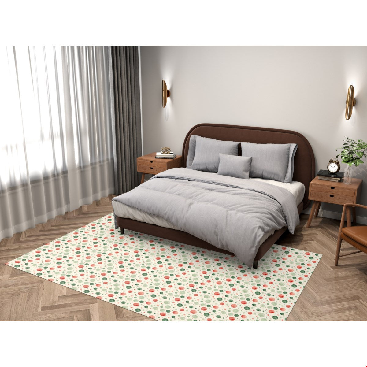 Watercolor Christmas (1) area rug, 79 x 118 in, green and red christmas print