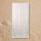Balloon Dog Pastels (3) beach towel, 30 x 60 in, blue and pink geometric print