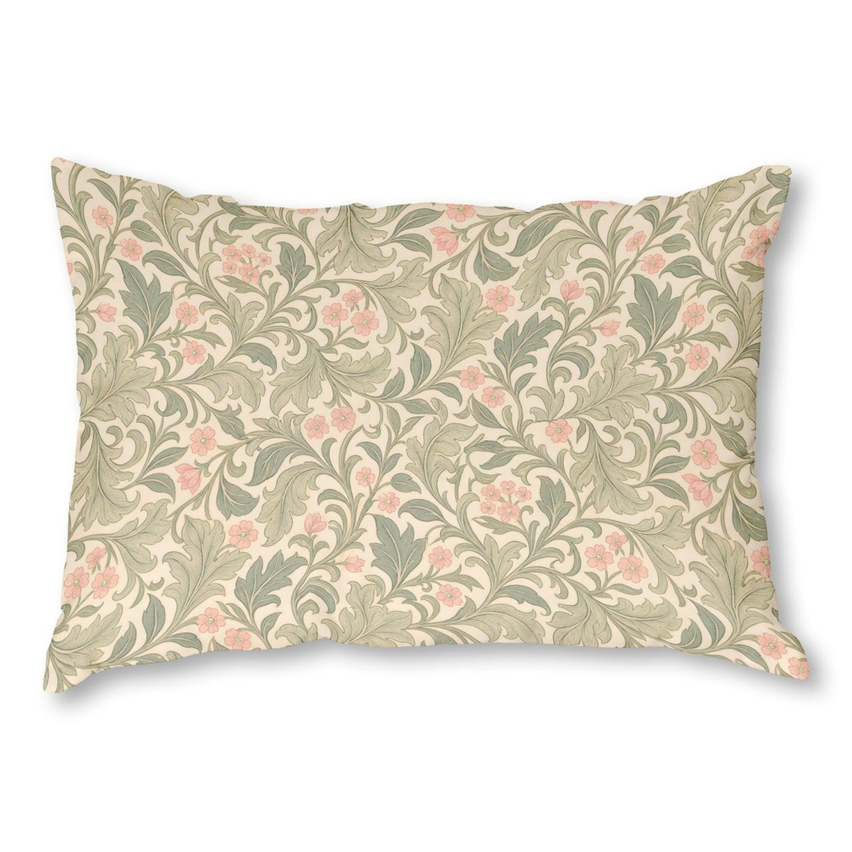 Morris Botanical (1) throw pillow, 14 x 20 in, green and pink botanical print