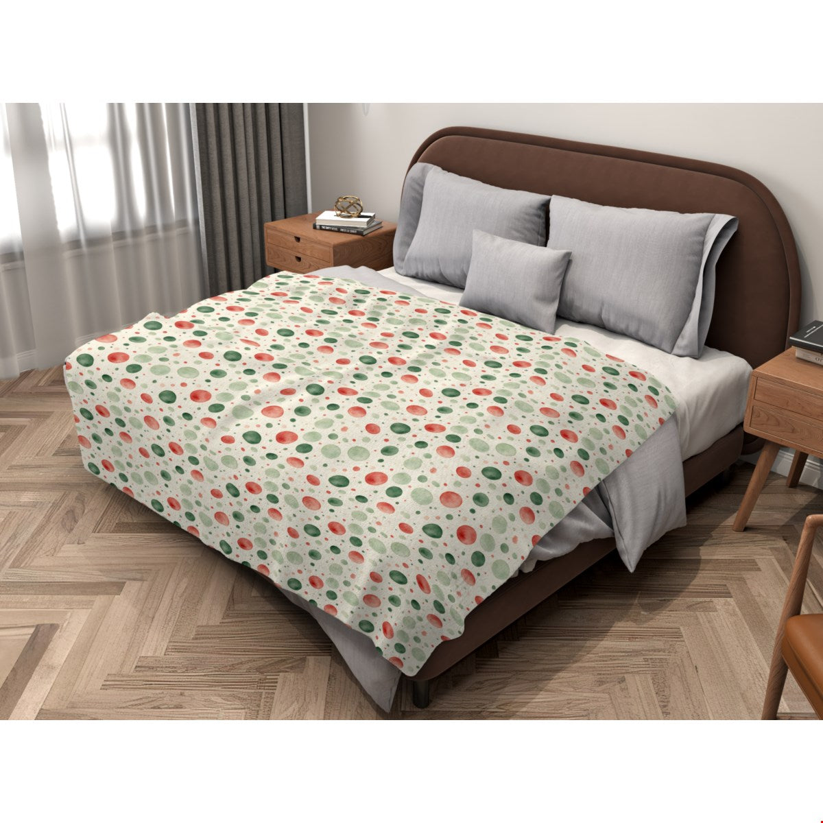 Watercolor Christmas (1) fleece blanket, 60 x 80 in, green and red christmas print