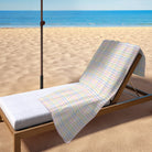 Balloon Dog Pastels (3) beach towel, 30 x 60 in, blue and pink geometric print