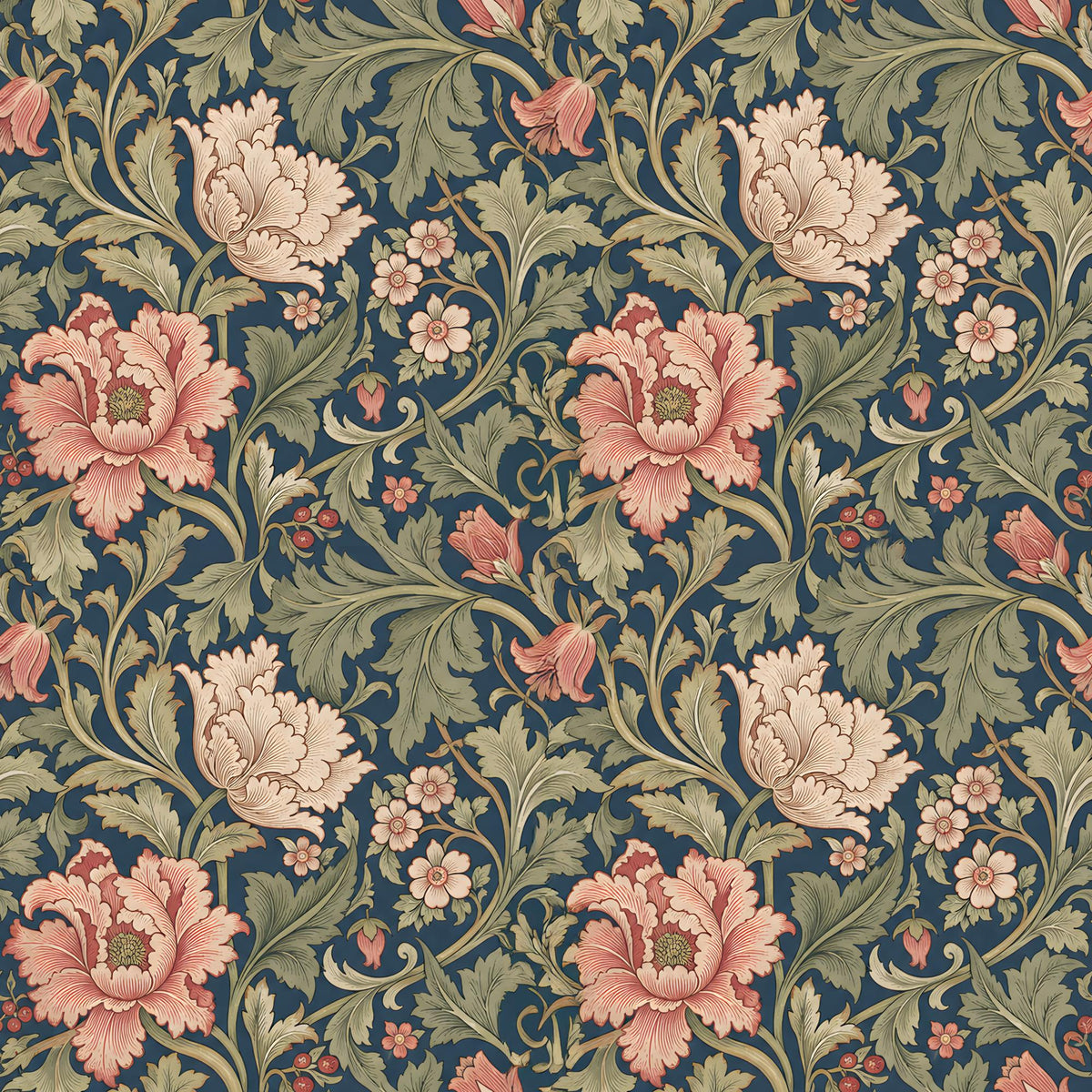 Morris Floral (1) wallpaper, Peel and Stick Wallmark Canvas, green and pink floral print
