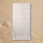 Balloon Dog Pastels 1 beach towel, 30 x 60 in, pink and blue geometric print
